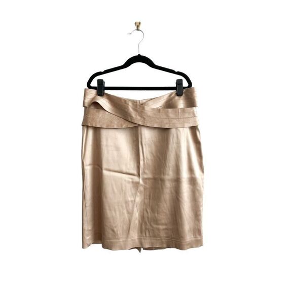 Tristan Gold Satin Party Skirt Crossover Belt Stretchy Lined Back Zip Women's 8 - Picture 1 of 7